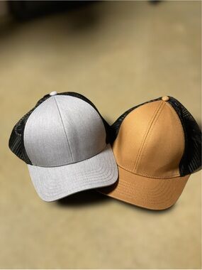 Bundle of Two Classic Baseball Hats with Mesh Back - Gray & Tan - Adjustable